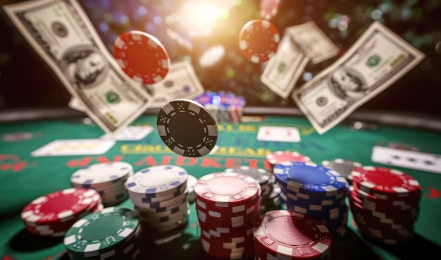 Close-up of poker hand rankings guide in Three Card Poker